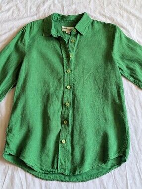 Trenery French Linen long sleeve button up sz Small Grass Green